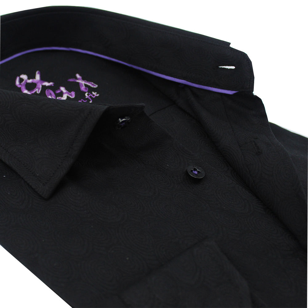 Black Soft Spiral Jacquard Button Down Shirt Long Sleeve Button Down Eight-X   