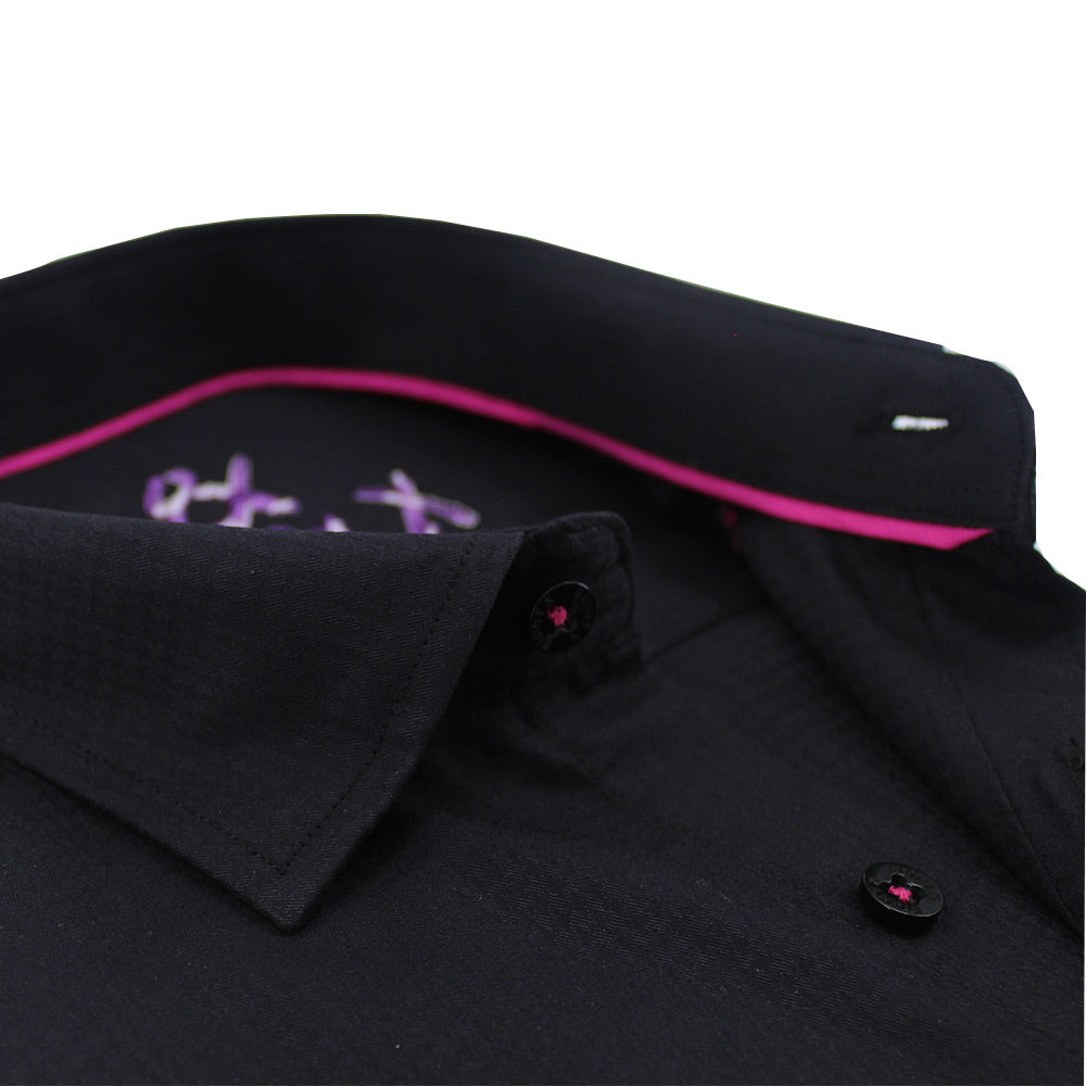 Black on Black Jacquard w/Pink Trim Button Down Shirt Long Sleeve Button Down Eight-X   