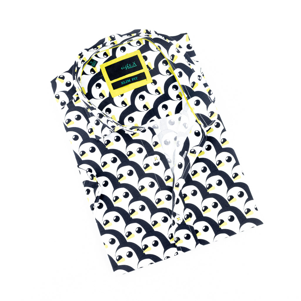 Penguins Short Sleeve Shirt Short Sleeve Button Down Eight-X BLACK S 
