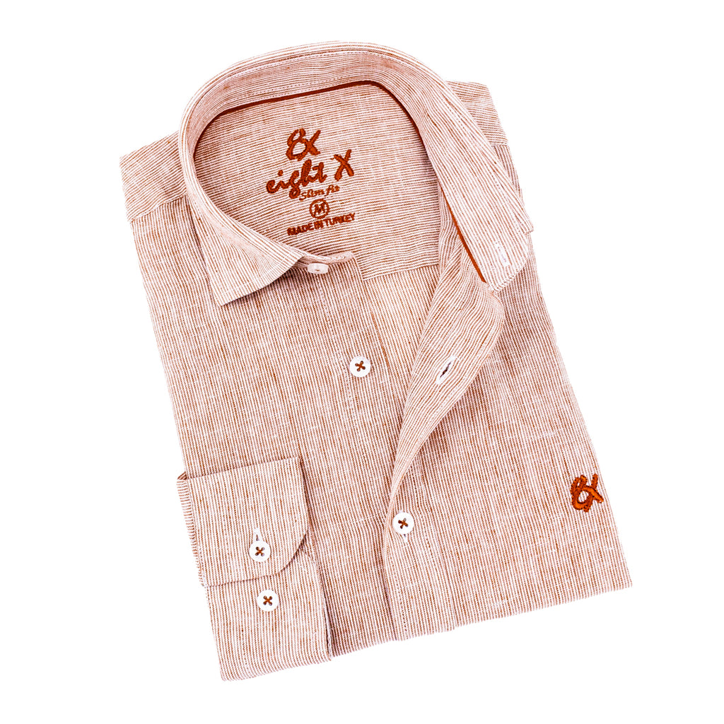 The Boardwalk Linen Button Down Shirt - Burnt Orange Long Sleeve Button Down Eight-X ORANGE S 
