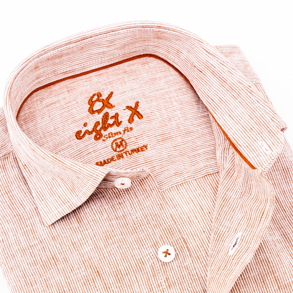 The Boardwalk Linen Button Down Shirt - Burnt Orange Long Sleeve Button Down Eight-X   