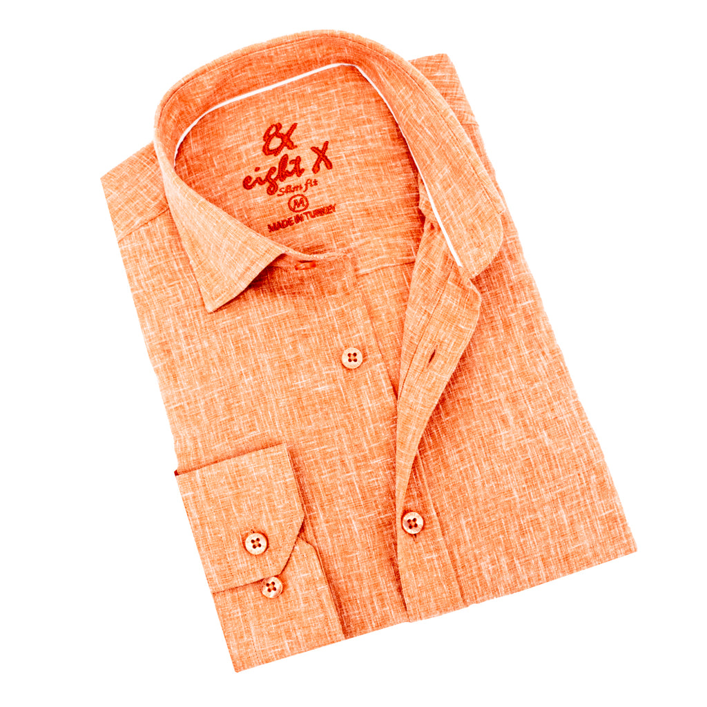 Looks Like Linen Button Down Shirt - Orange Long Sleeve Button Down Eight-X ORANGE S 