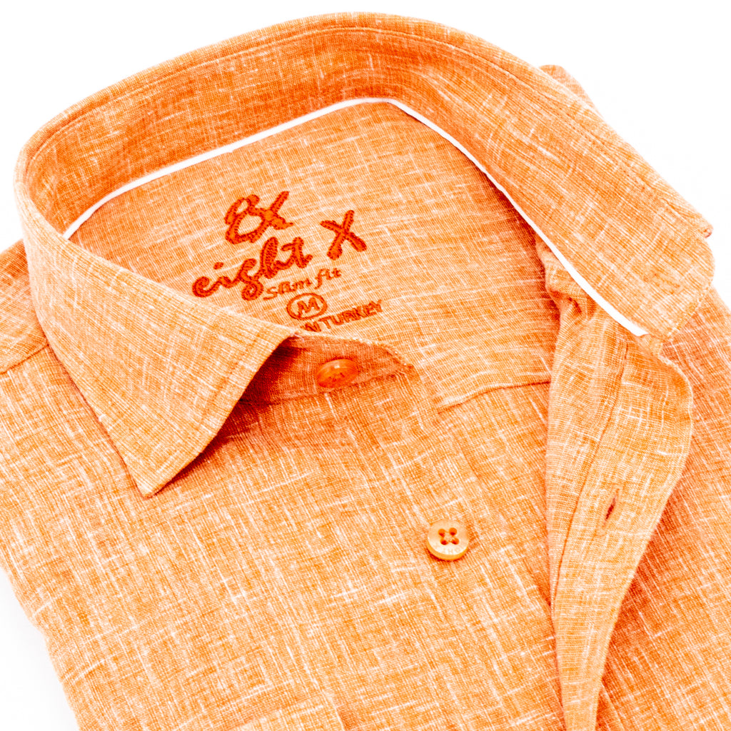 Looks Like Linen Button Down Shirt - Orange Long Sleeve Button Down Eight-X   