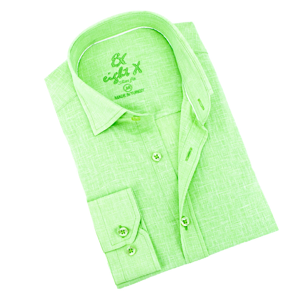 Looks Like Linen Button Down Shirt - Green Long Sleeve Button Down Eight-X GREEN S 