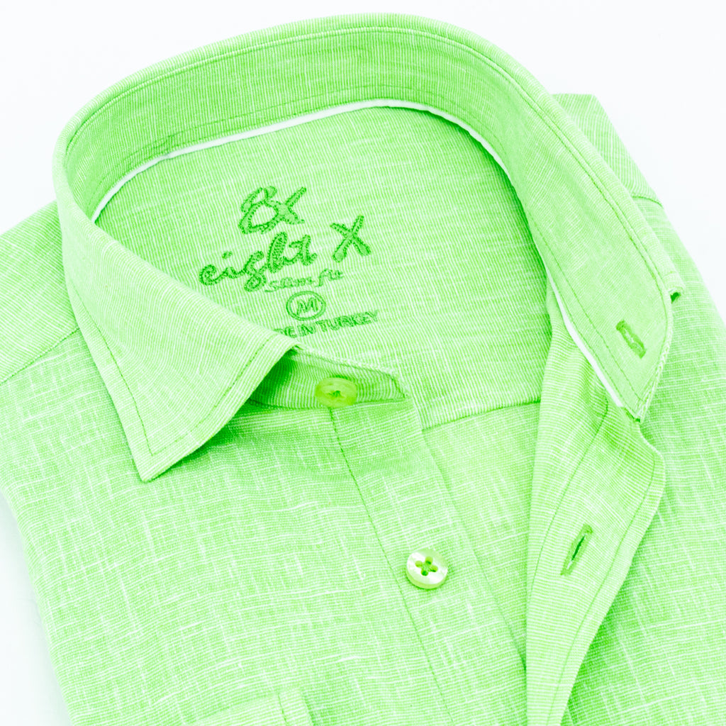 Looks Like Linen Button Down Shirt - Green Long Sleeve Button Down Eight-X   