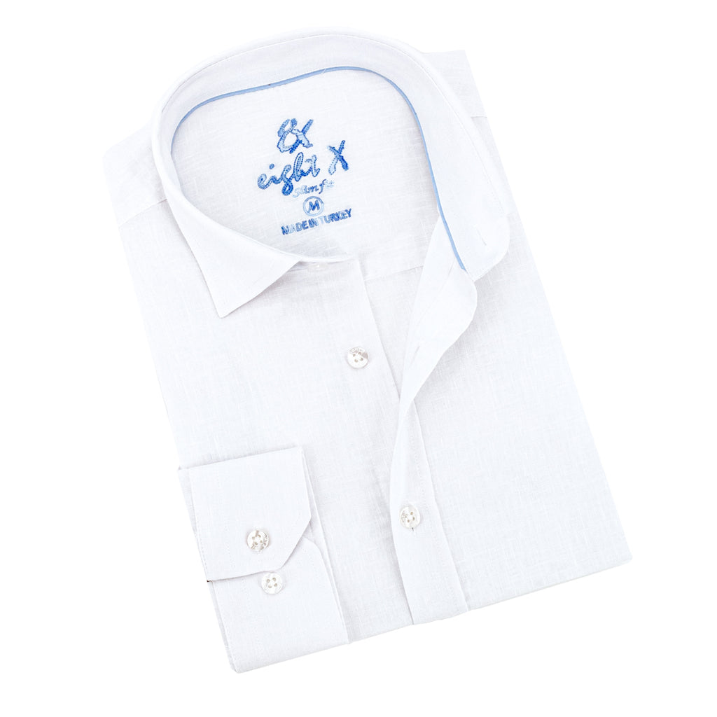 Looks Like Linen Button Down Shirt - White Long Sleeve Button Down Eight-X WHITE S 