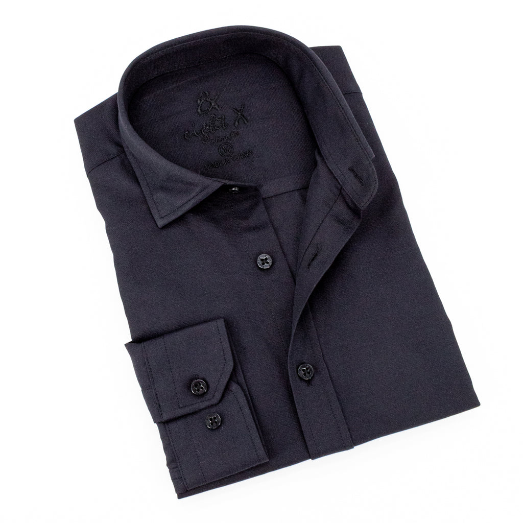 Jacquard Button Down Shirt - Black Long Sleeve Button Down EightX BLACK S 