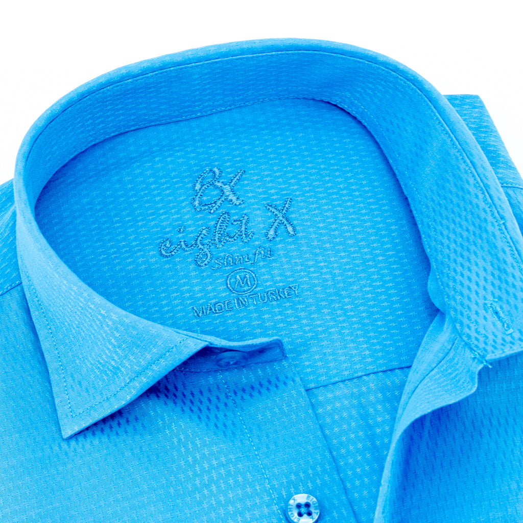Jacquard Button Down Shirt - Ocean Blue Long Sleeve Button Down EightX   