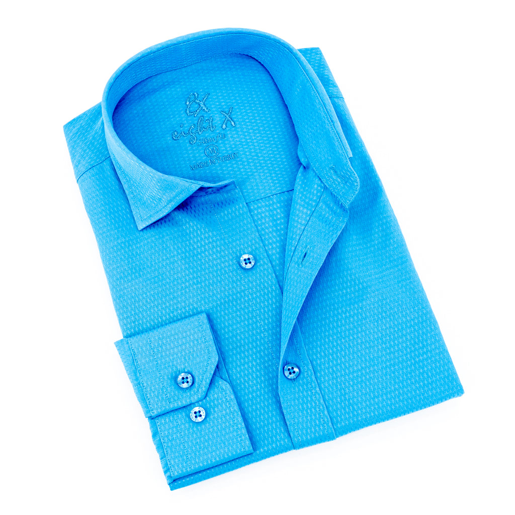 Jacquard Button Down Shirt - Ocean Blue Long Sleeve Button Down EightX BLUE S 