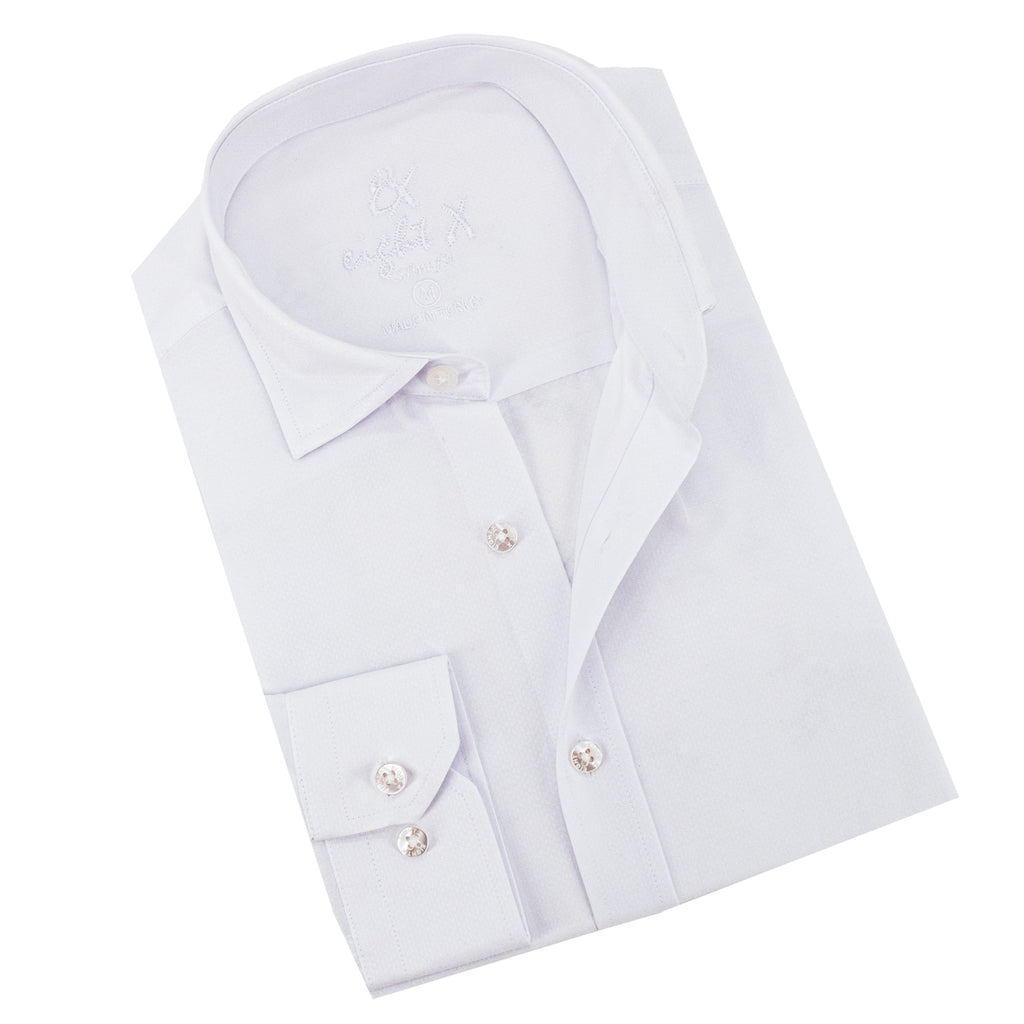 Diamond Plate Jacquard Button Down Shirt - White Long Sleeve Button Down EightX WHITE S 