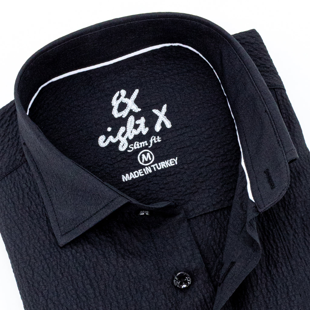 Seersucker Button Down Shirt - Black Long Sleeve Button Down EightX   