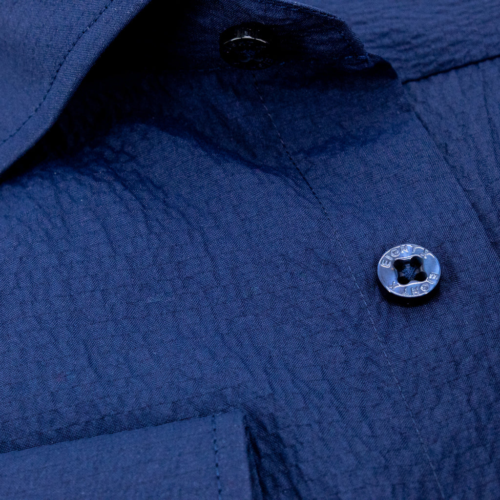 Seersucker Solid Button Down Shirt - Navy Long Sleeve Button Down EightX   
