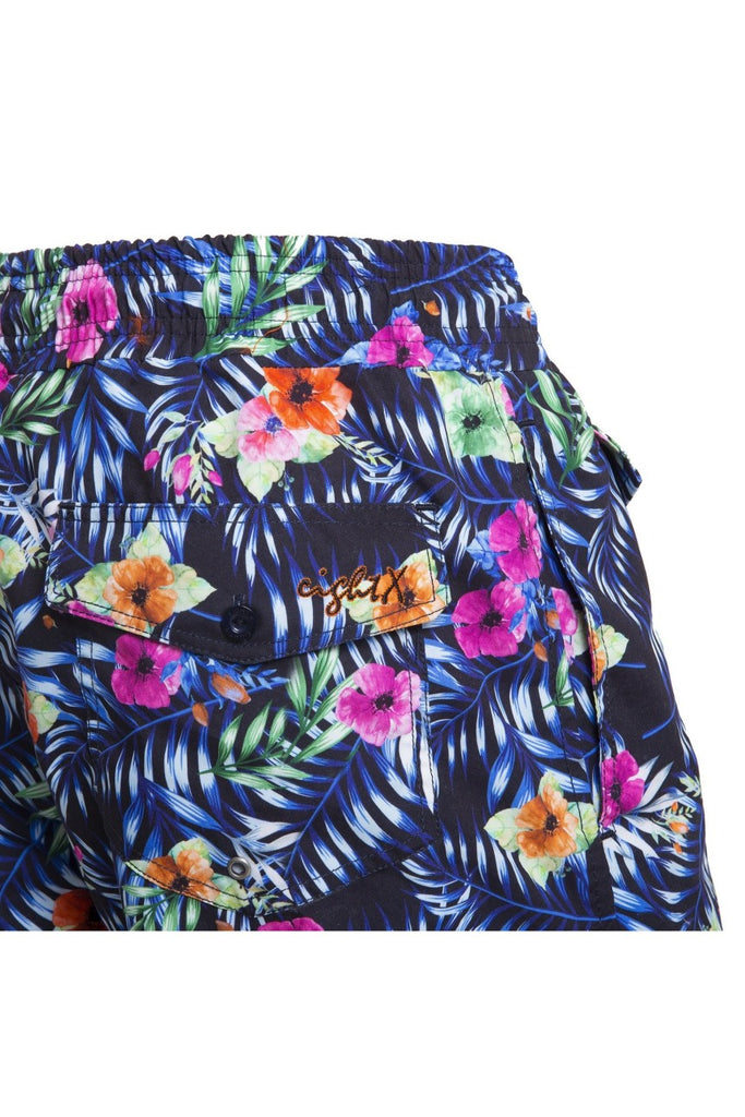 Men's blue tropical floral swim trunks