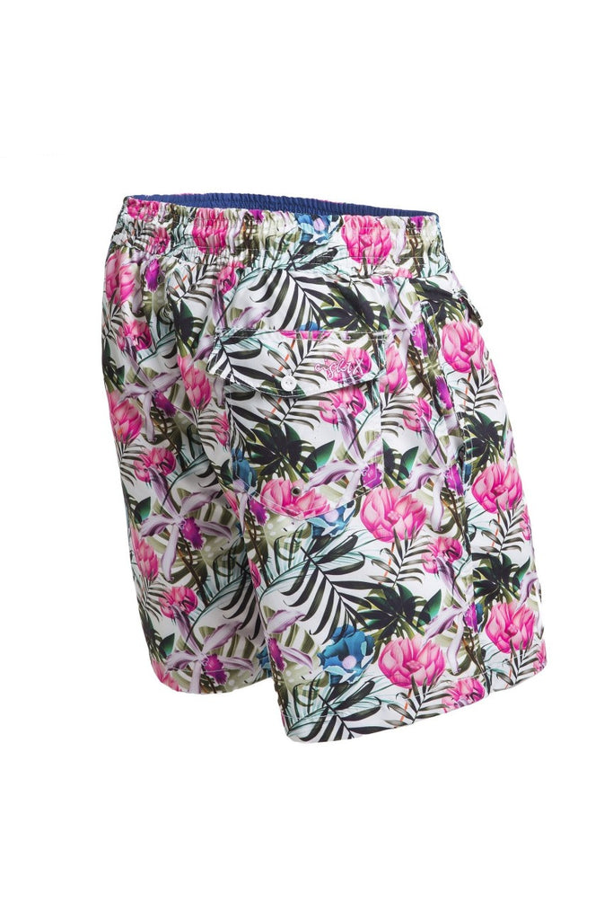 Tropical Flora Print Swim Trunks Swim Trunks EightX   