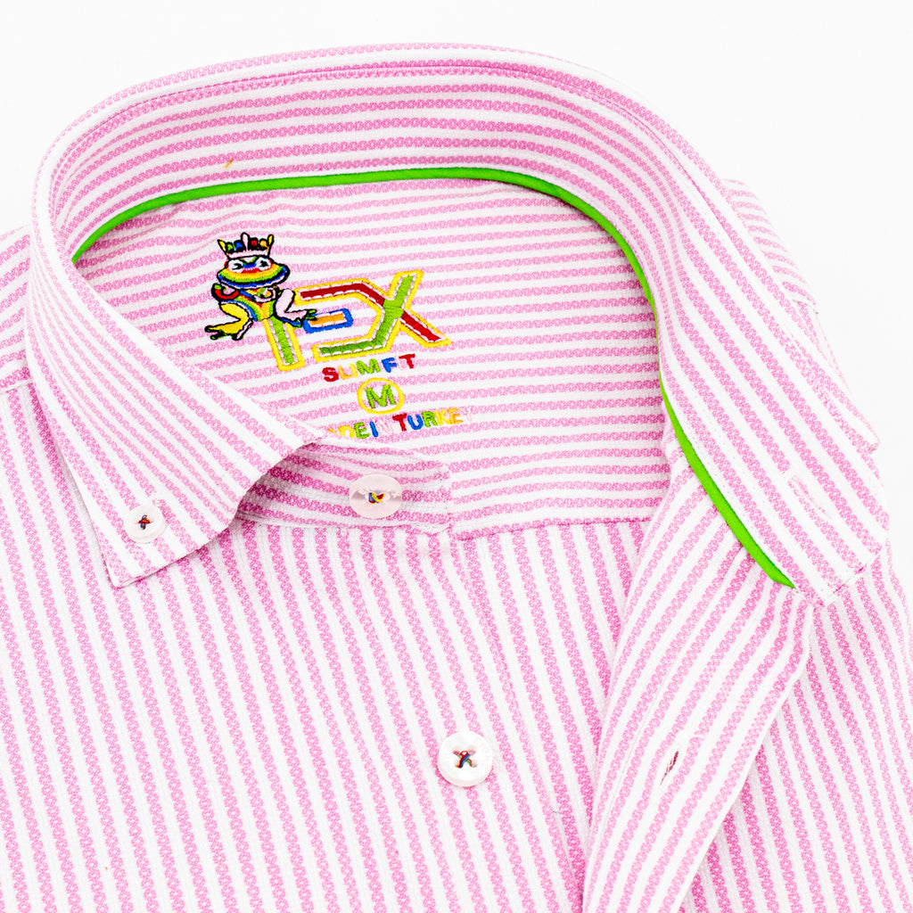The Softest Stripe - Colores Edition FROG Shirt - Pink Long Sleeve Button Down EightX   