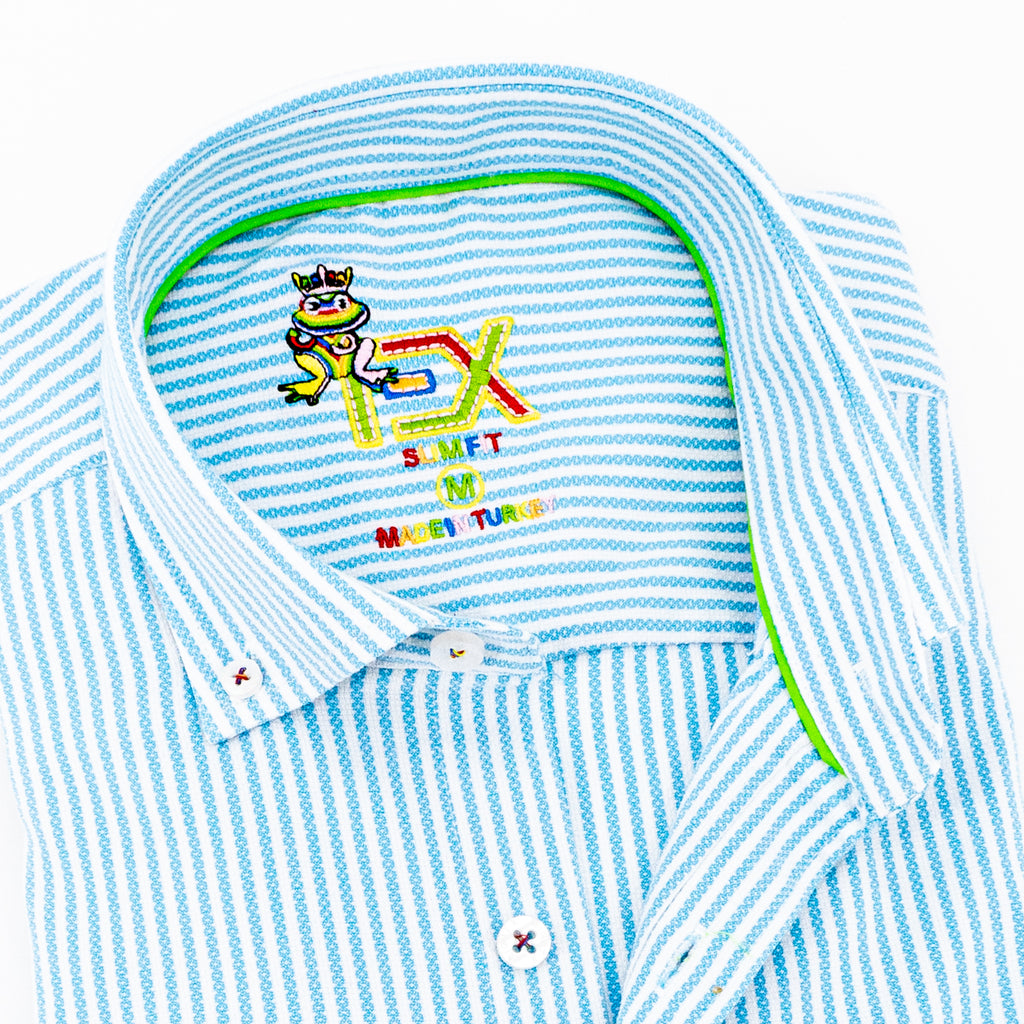 The Softest Stripe - Colores Edition FROG Shirt - Caribbean Blue Long Sleeve Button Down EightX   