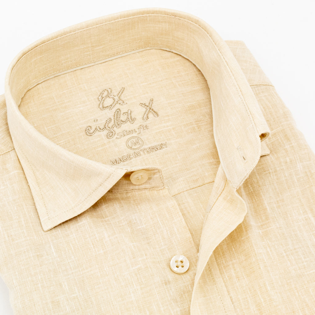 Looks Like Linen Button Down Shirt - Beige Long Sleeve Button Down Eight-X   