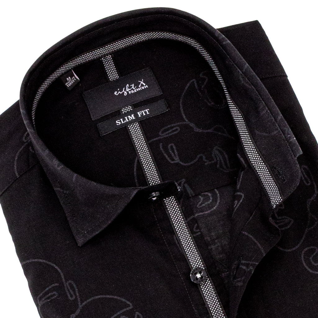 Faces Button Down Shirt - Black Long Sleeve Button Down EightX   