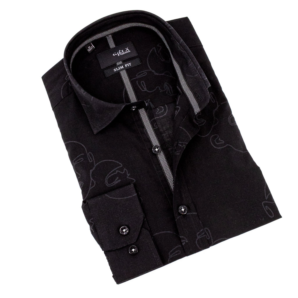 Faces Button Down Shirt - Black Long Sleeve Button Down EightX BLACK S 