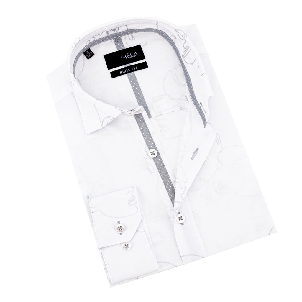 Faces Button Down Shirt - White Long Sleeve Button Down EightX WHITE S 