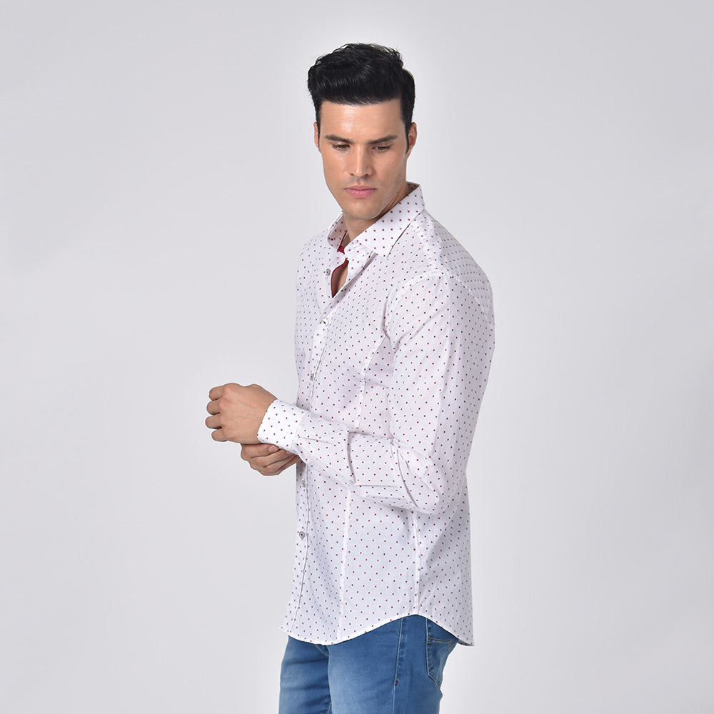 Bordeaux Polka Dot Button Down Fil Coupe' Shirt Long Sleeve Button Down EightX   