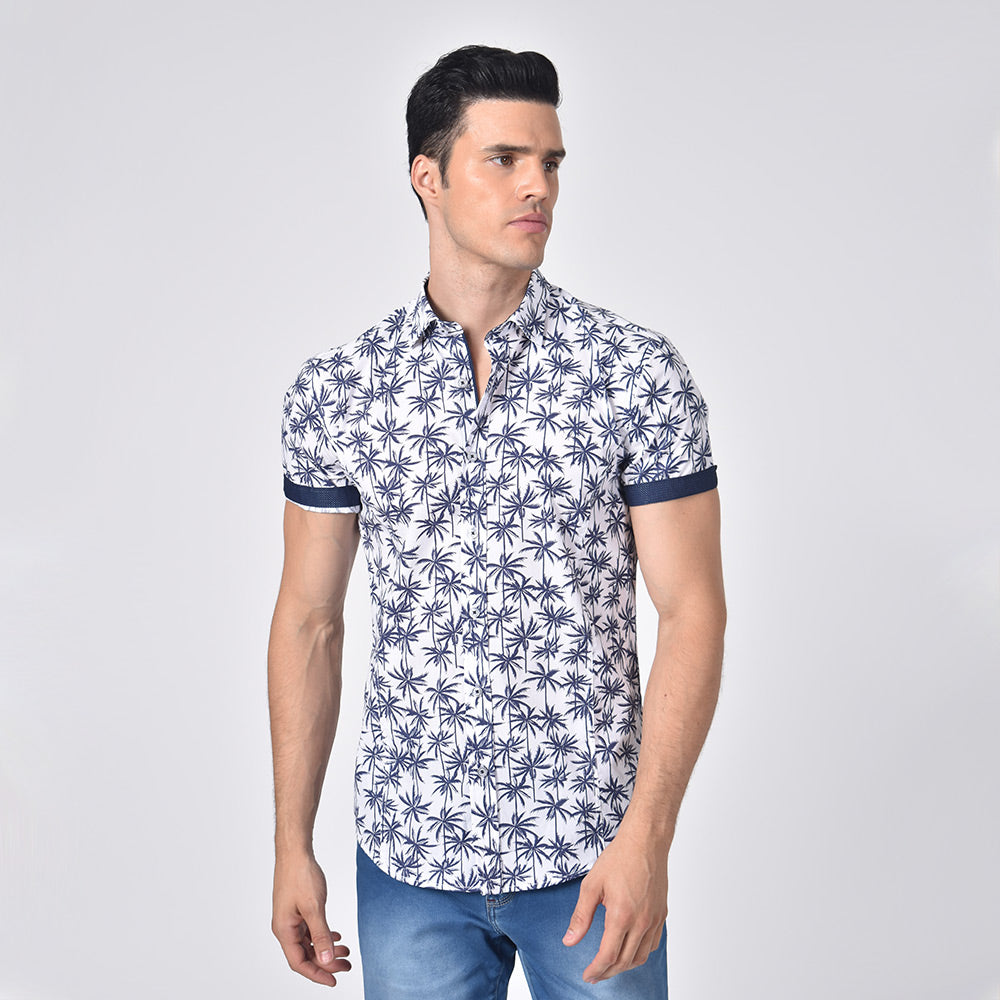 Palm Print Short Sleeve Shirt Short Sleeve Button Down Eight-X   