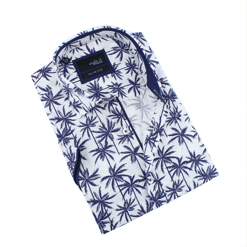 Palm Print Short Sleeve Shirt Short Sleeve Button Down Eight-X NAVY S 