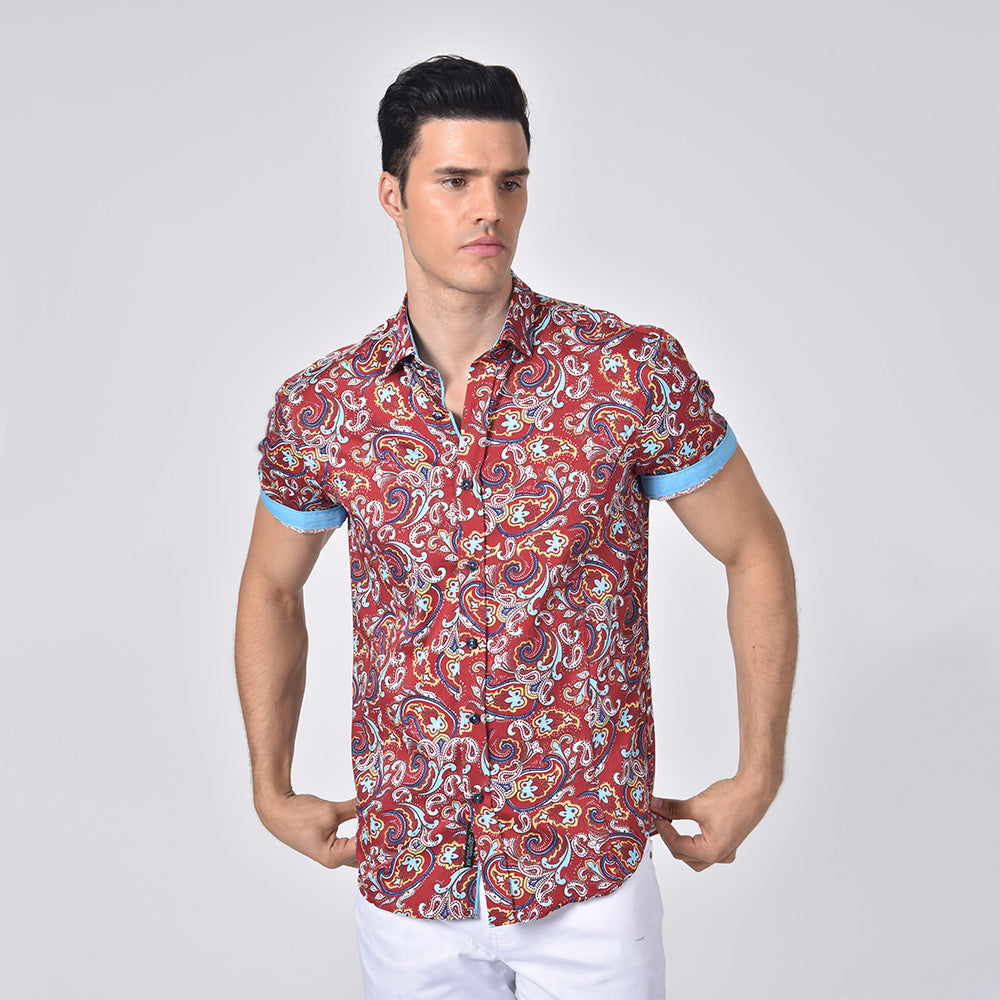 Large Paisley Print Short Sleeve Shirt Short Sleeve Button Down Eight-X   