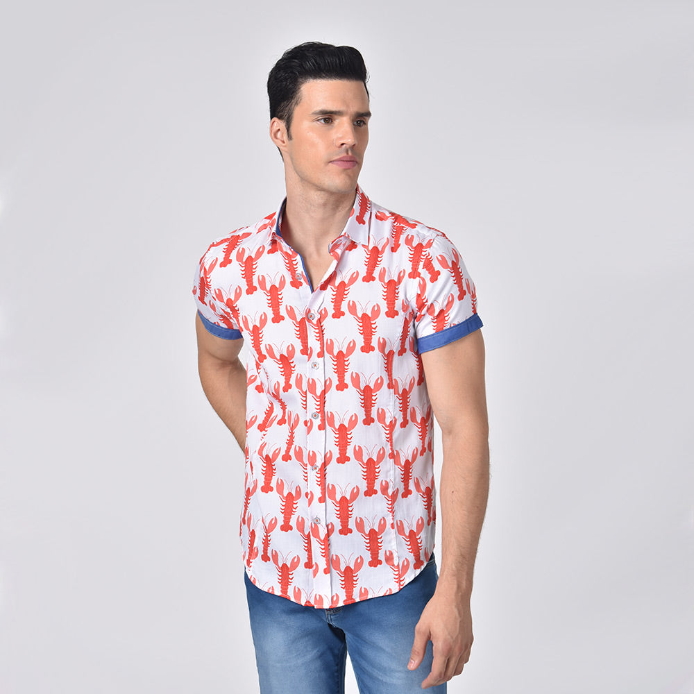 Lobster Print Short Sleeve Shirt Short Sleeve Button Down Eight-X   