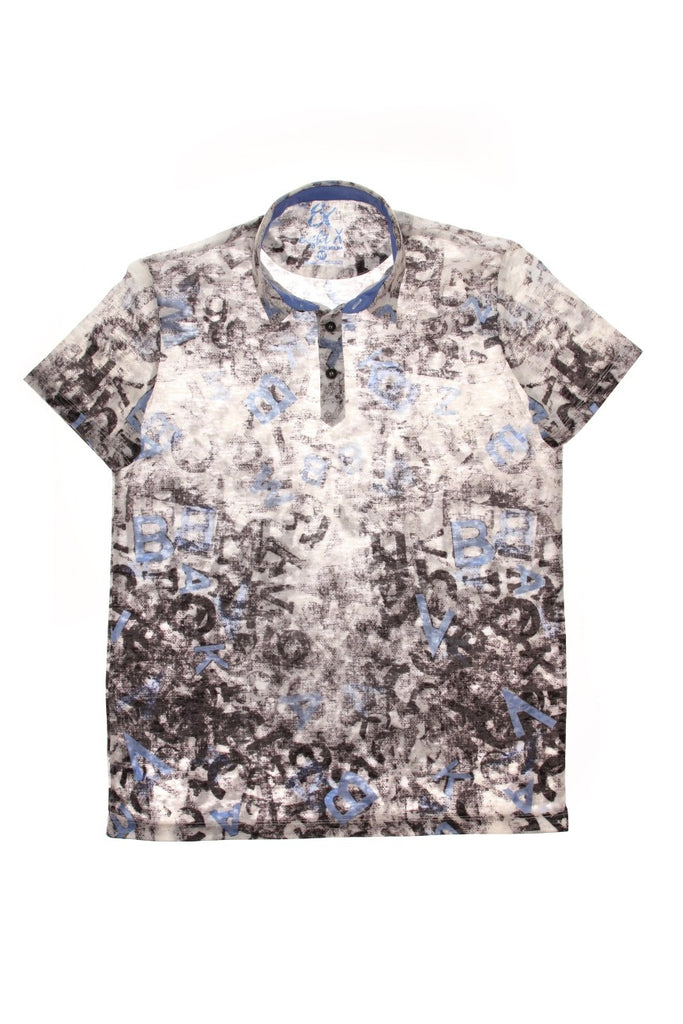 Blue Falling Letters Print Polo Shirt Polos EightX   