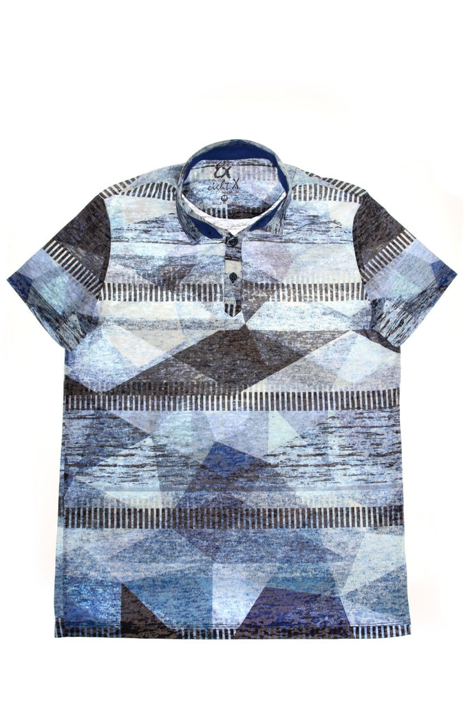 Blue Abstract Print Polo Shirt Polos EightX   