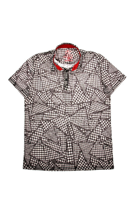 Black Geo Print Polo Shirt Polos EightX   