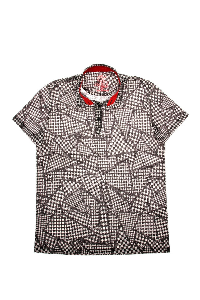Black Geo Print Polo Shirt Polos EightX   