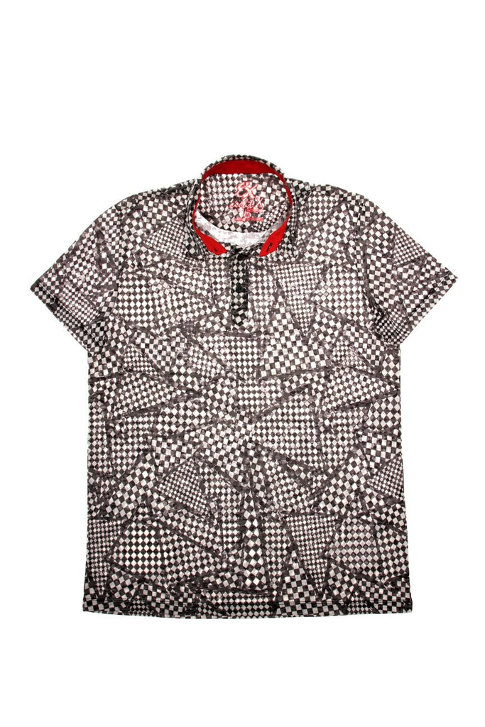 Black Geo Print Polo Shirt Polos EightX   