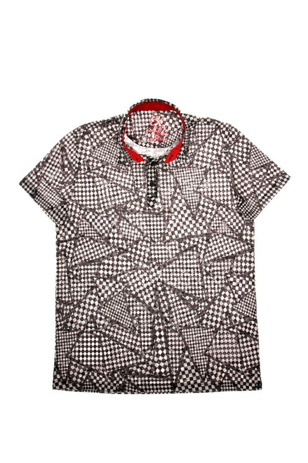 Black Geo Print Polo Shirt Polos EightX   