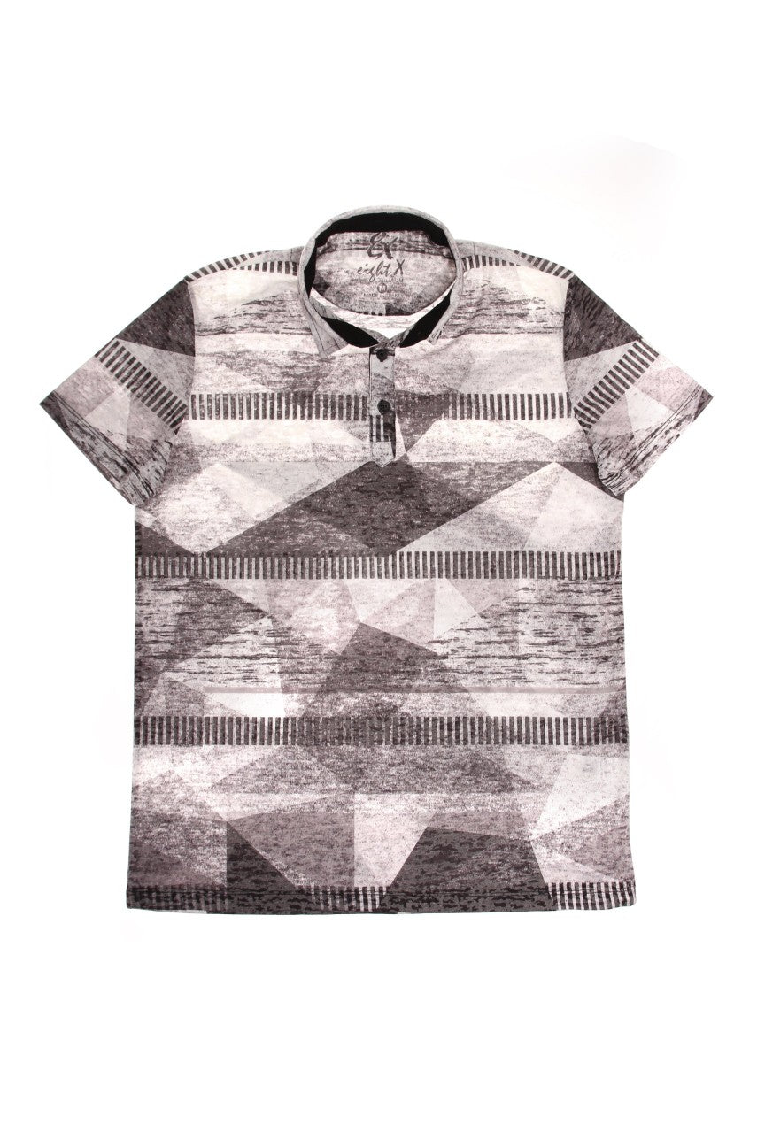 Black and Grey Print Polo Shirt Polos EightX   