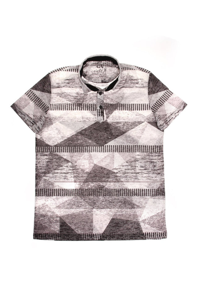 Black and Grey Print Polo Shirt Polos EightX   