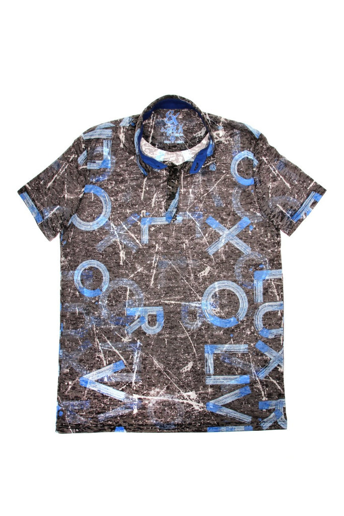 Blue Letters Print Polo Shirt Polos EightX   