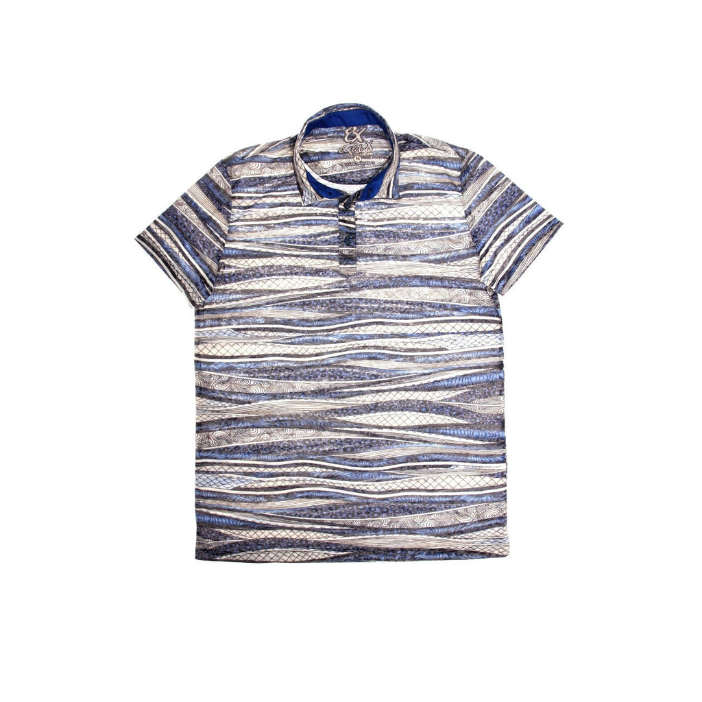 Blue Stripe Print Polo Shirt Polos EightX   