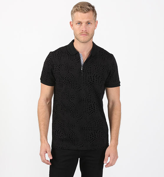 Black Zip Flocking Polo Polos EightX   