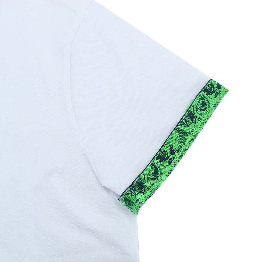 White with Double Sided Navy and Green Paisley Print Collar Polos Eight-X