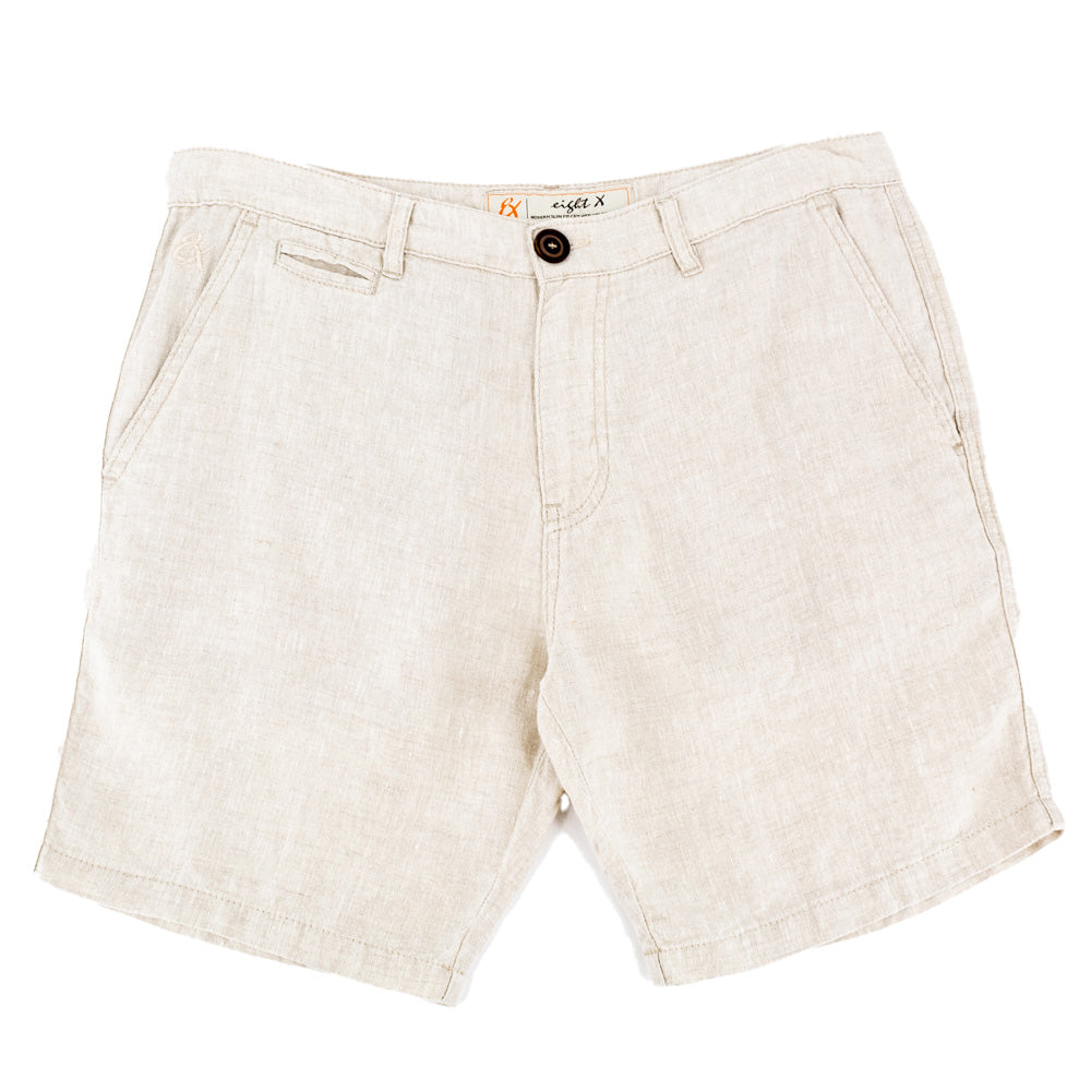Beige Linen Slim Fit Shorts Shorts Eight-X BEIGE 29 