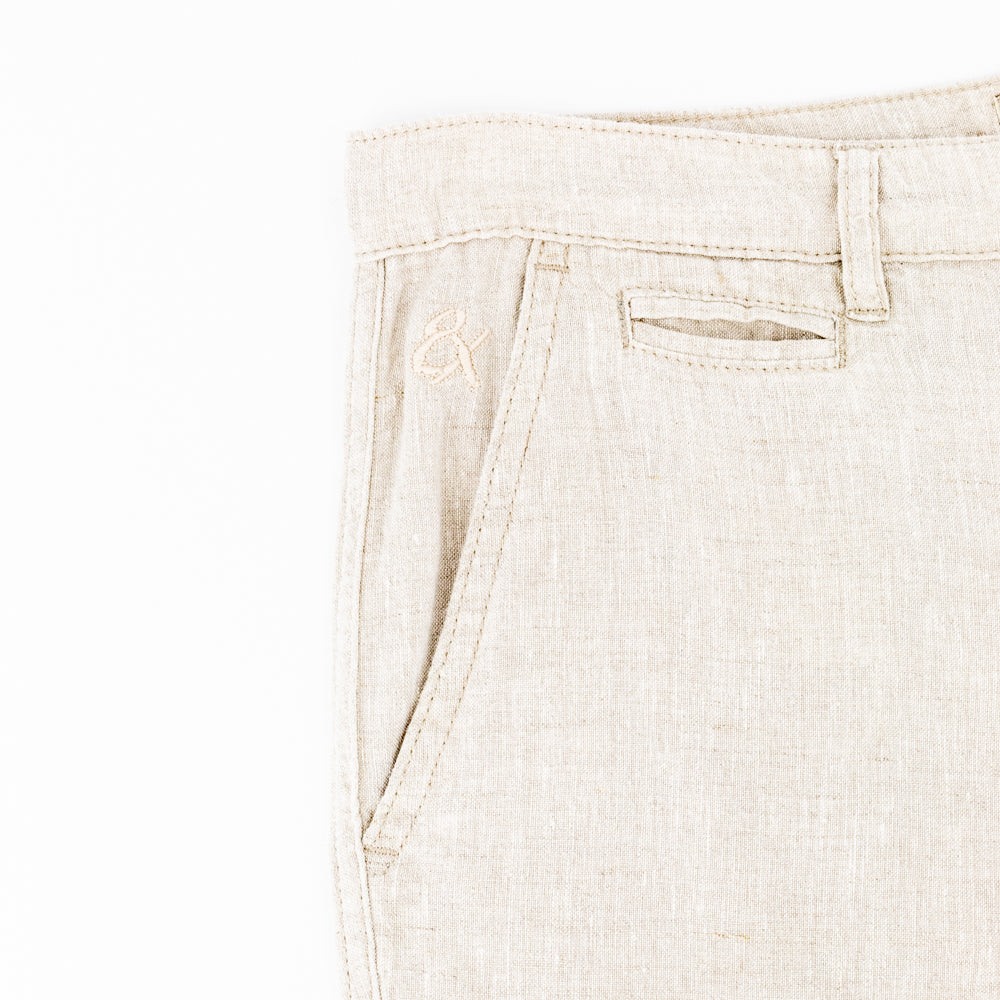 Beige Linen Slim Fit Shorts Shorts Eight-X   