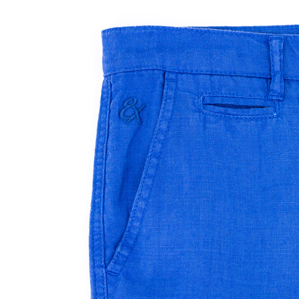 Blue Linen Slim Fit Shorts Shorts Eight-X   
