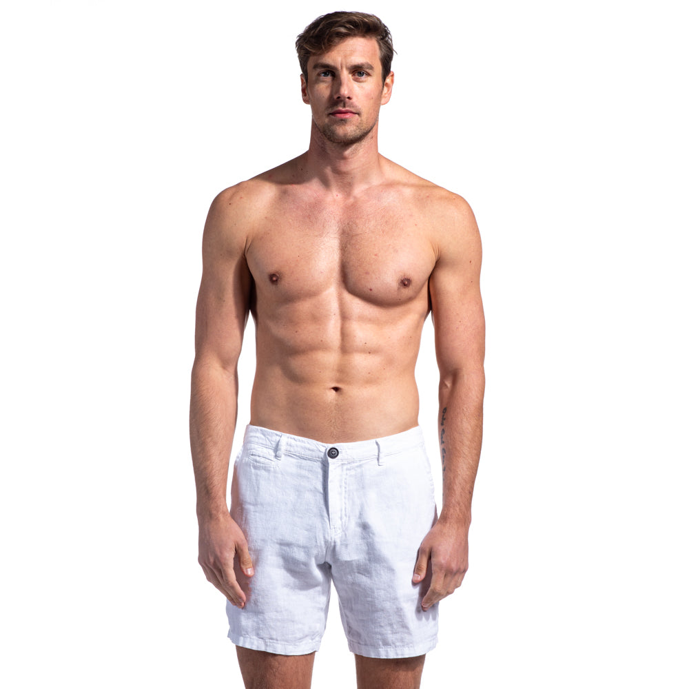 White Linen Slim Fit Shorts Shorts Eight-X   