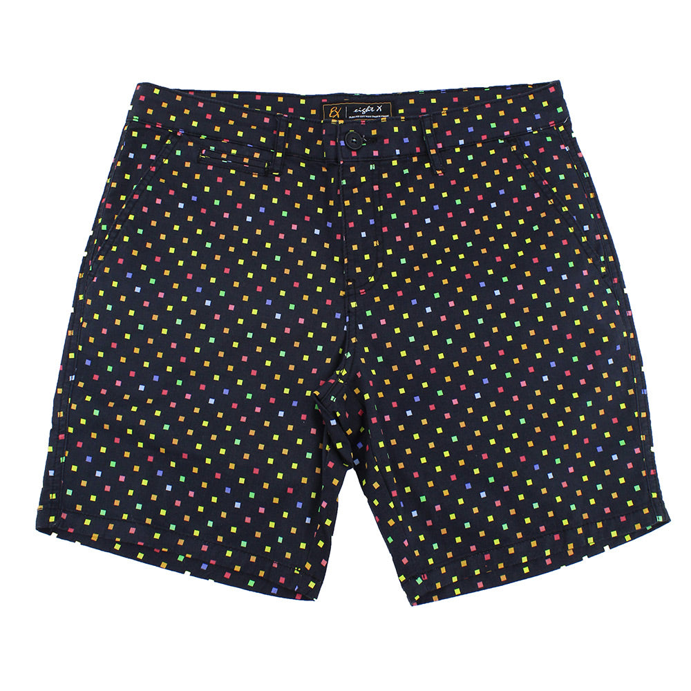 Black Colorful Squares Print Shorts Chino Shorts EightX   