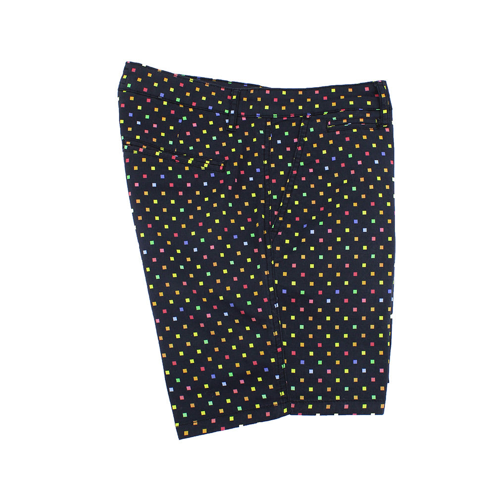 Black Colorful Squares Print Shorts Chino Shorts EightX   