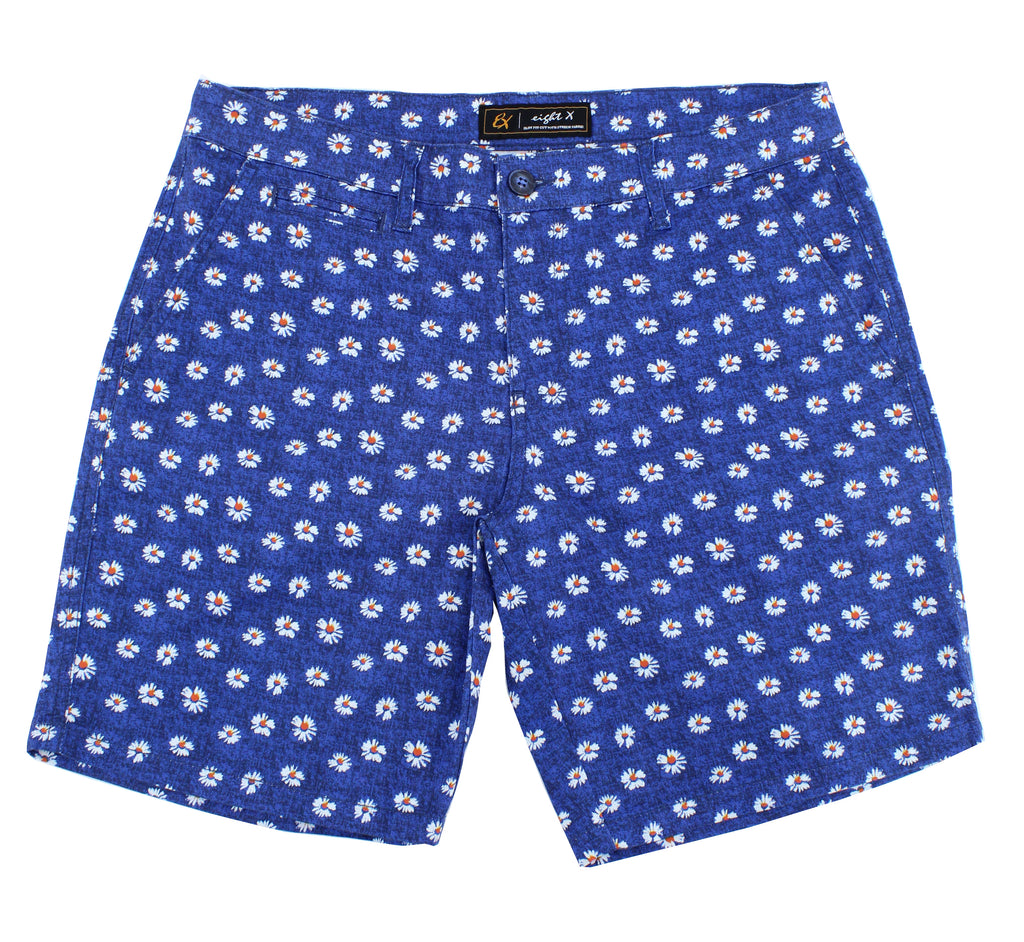 Navy Daisy Print Shorts Chino Shorts EightX   