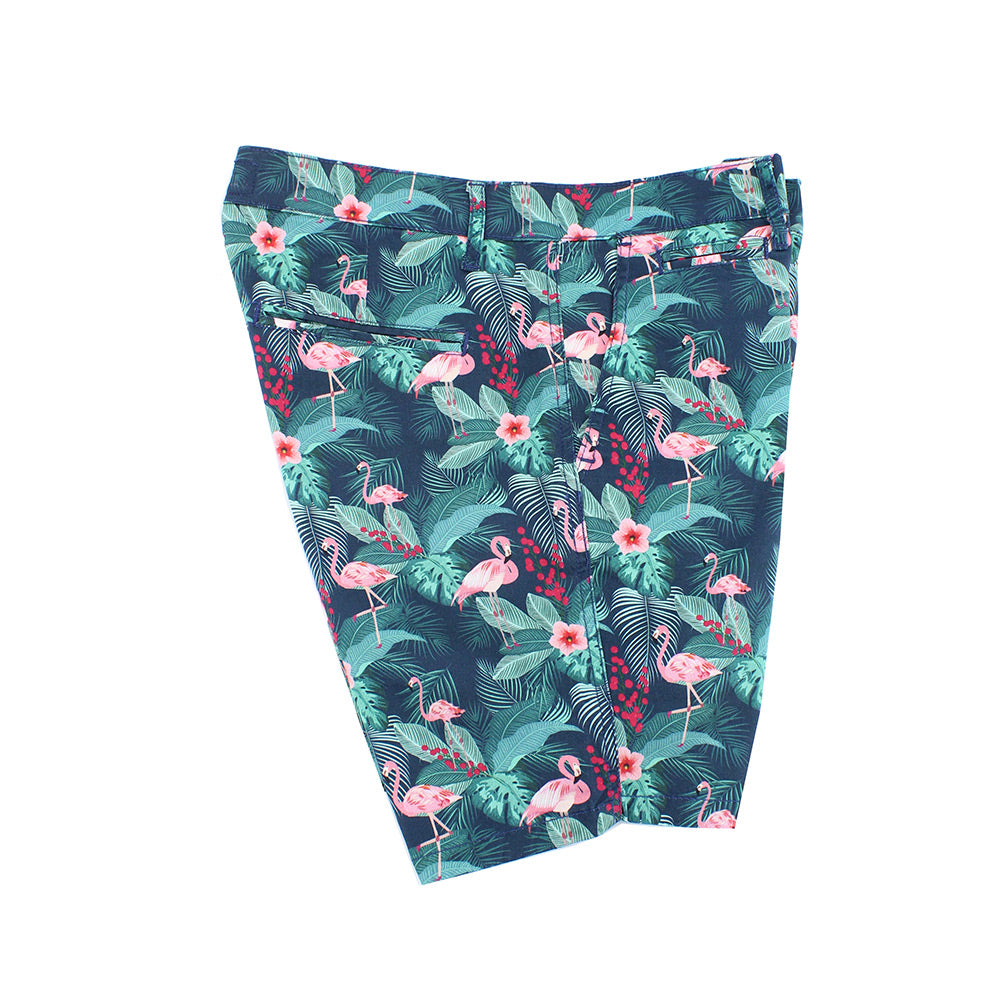 Green Flamingo Print Shorts Chino Shorts EightX   