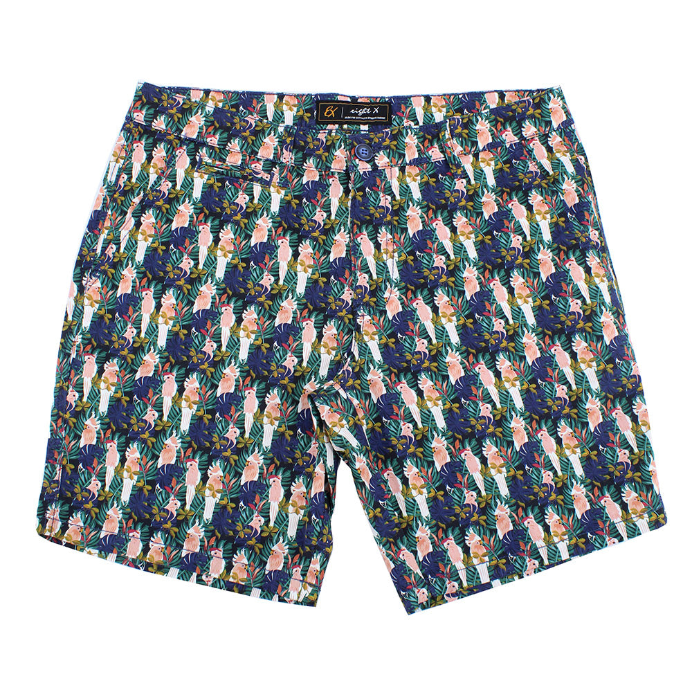 Navy Tropical Print Shorts Chino Shorts EightX   
